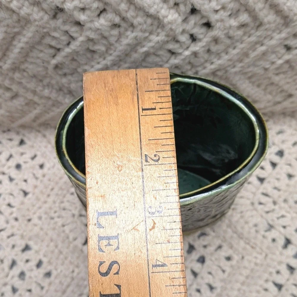 Studio Pottery Green Leaf Relief Vase Handcrafted Ceramic Nature Vessel 5.5